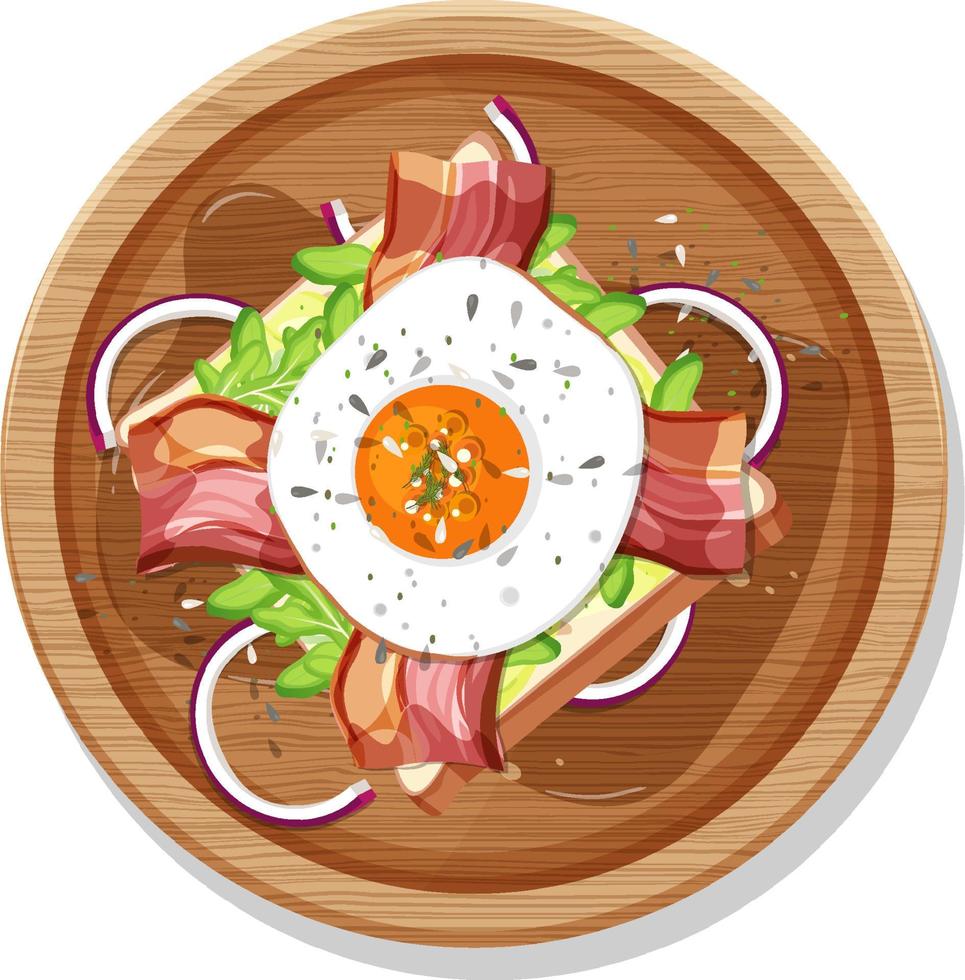Top view of breakfast set in a dish in cartoon style isolated vector