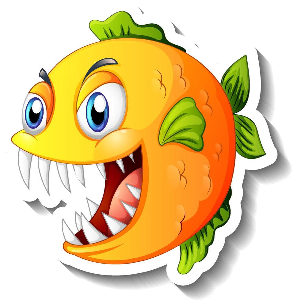 Angry piranha fish cartoon sticker vector