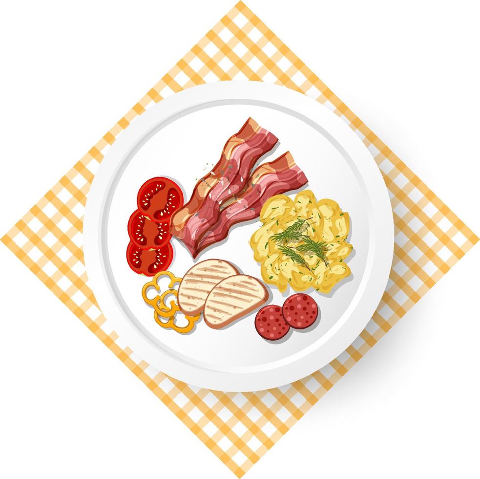 Breakfast with scambled egg and bacon vector