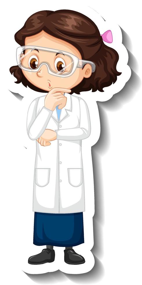 Cartoon character sticker with a girl in science gown vector