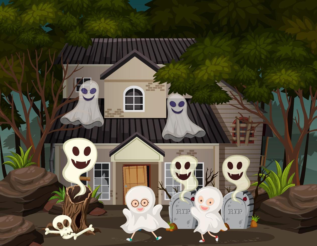 Children at the haunted house vector