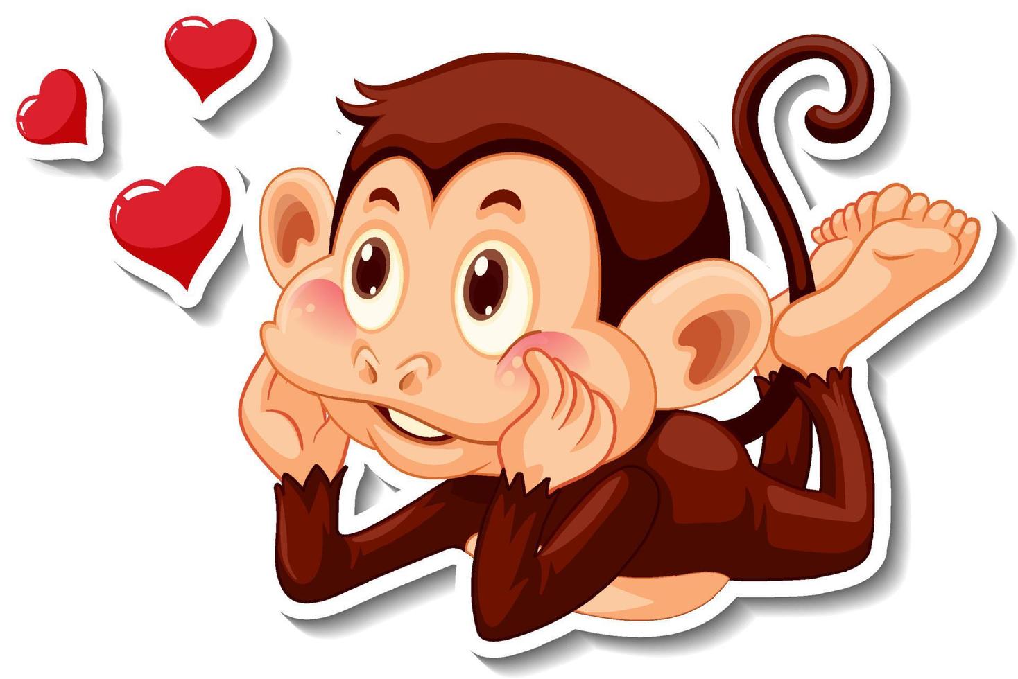 Monkey in love cartoon character sticker vector