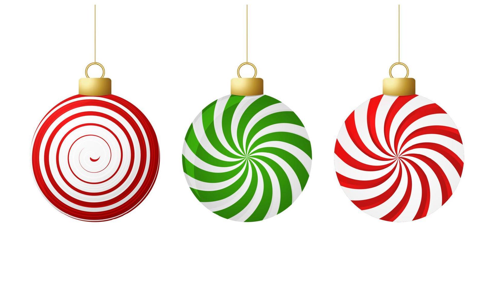 Set of striped Christmas candy ball. Caramel, vector illustration isolated on white background. Design element for Christmas, New year.