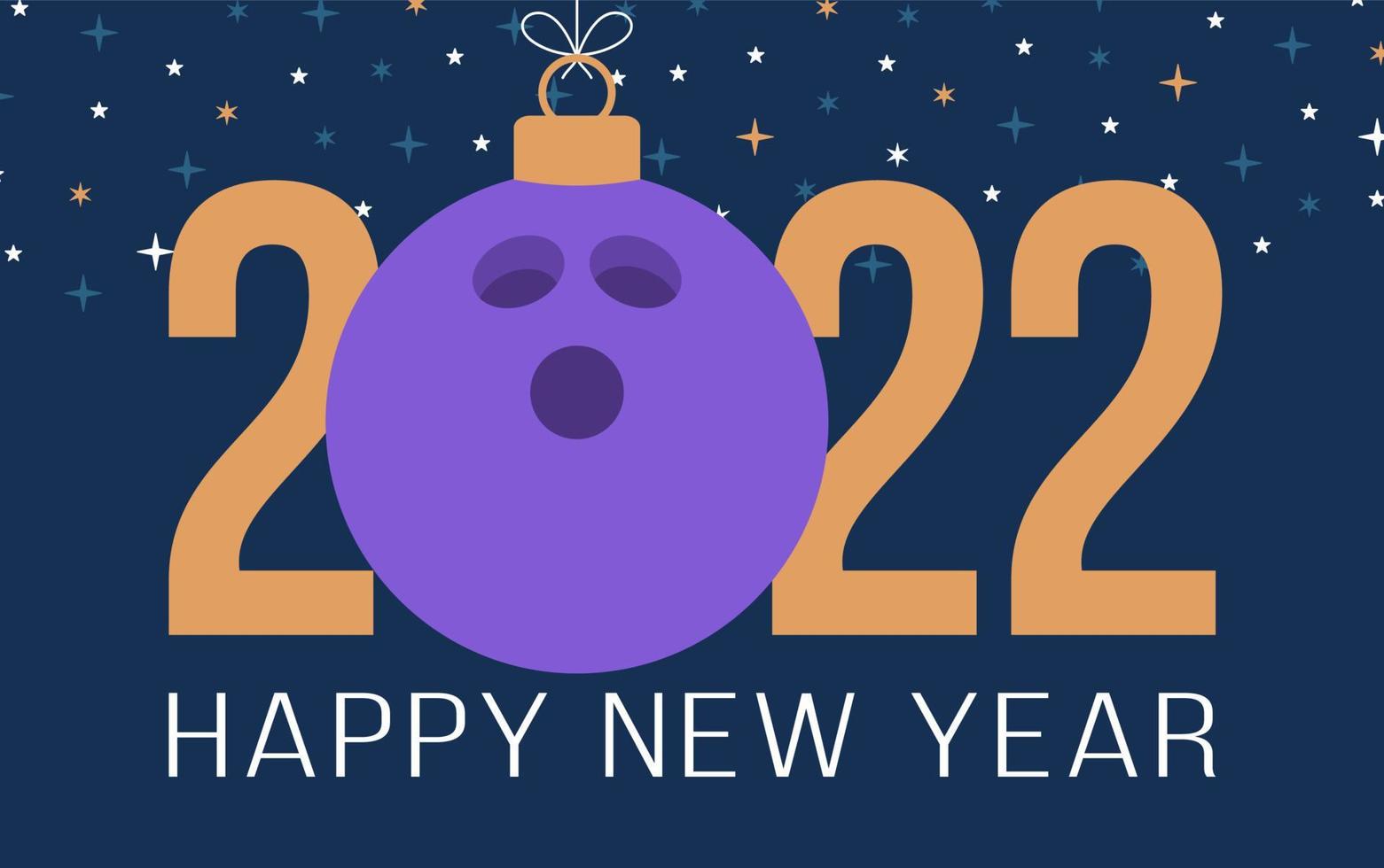 2022 Happy New Year. Sports greeting card with bowling ball on the luxury background. Vector illustration.