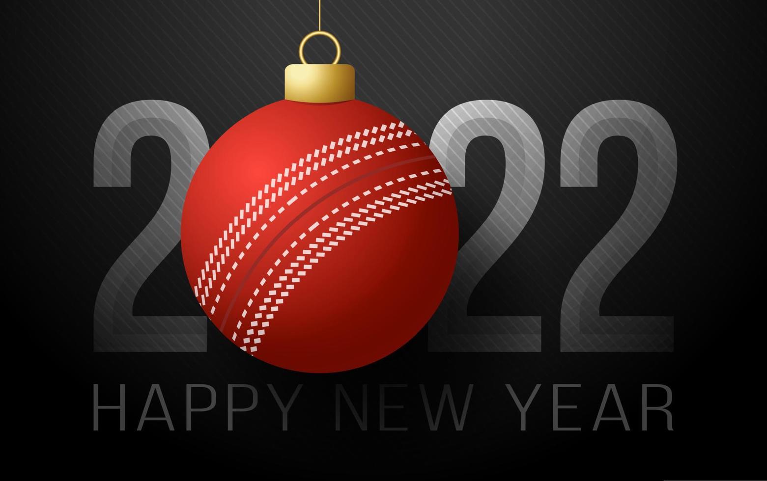 2022 Happy New Year. Sports greeting card with cricket ball on the luxury background. Vector illustration.
