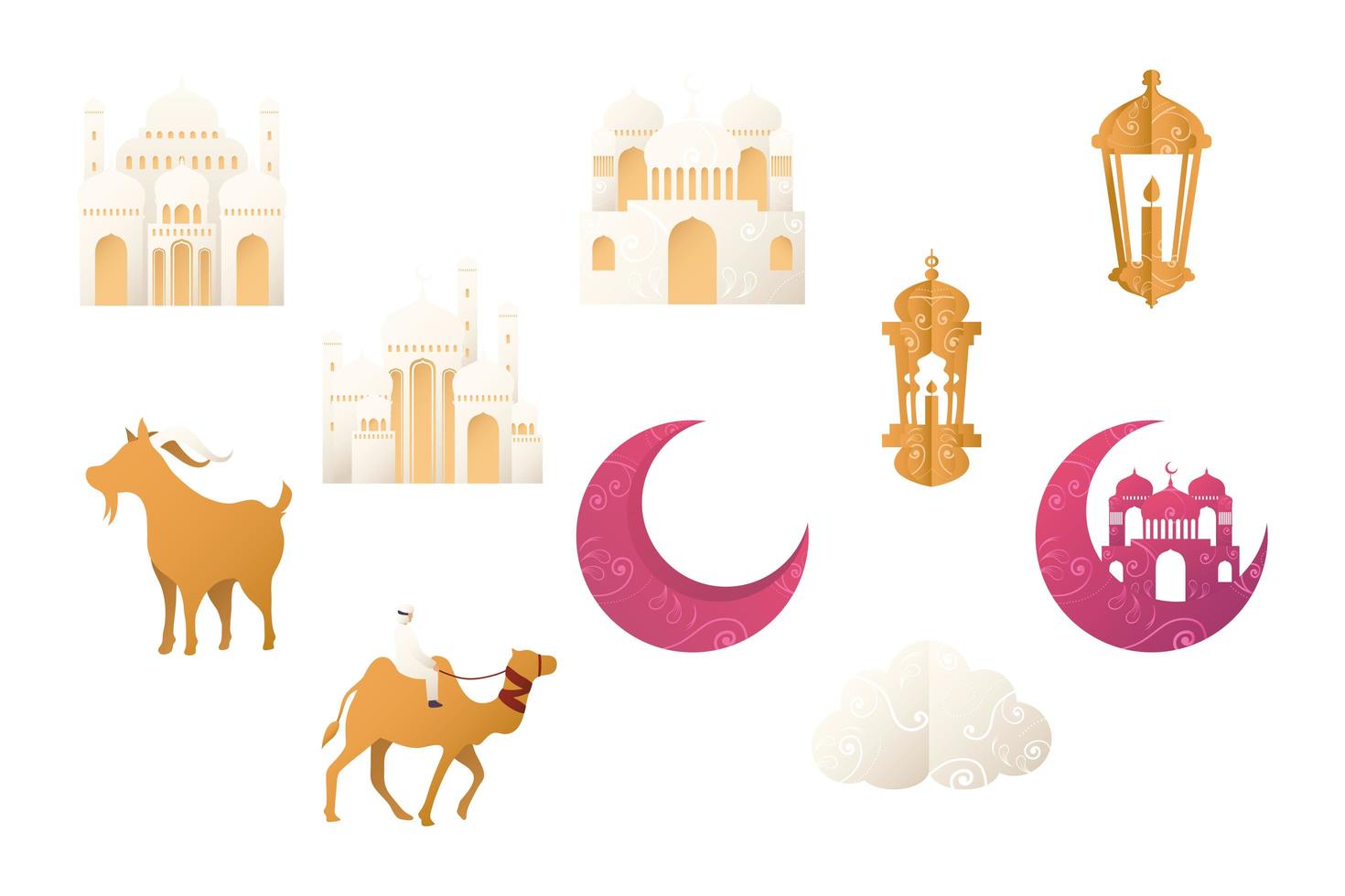 ten eid festival icons vector