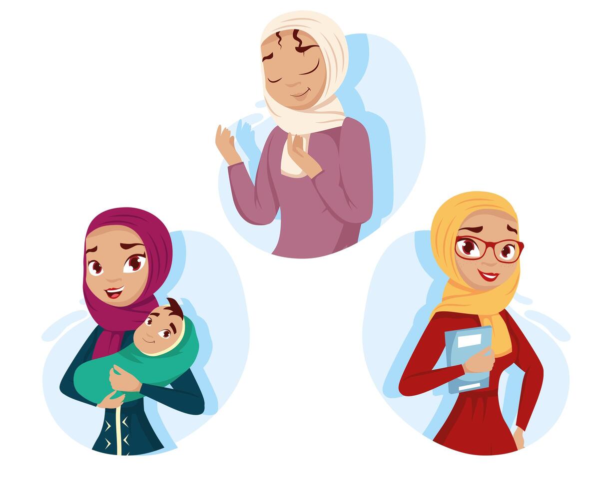 women muslim characters vector