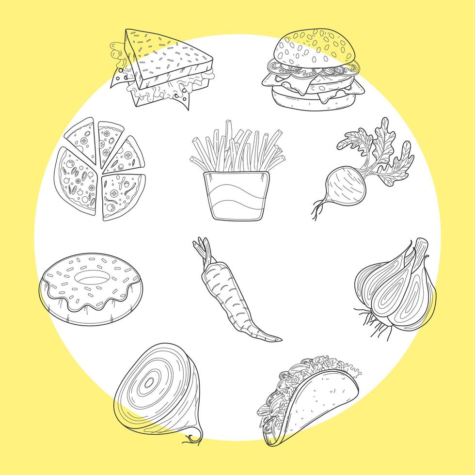 one line foods circular pattern vector