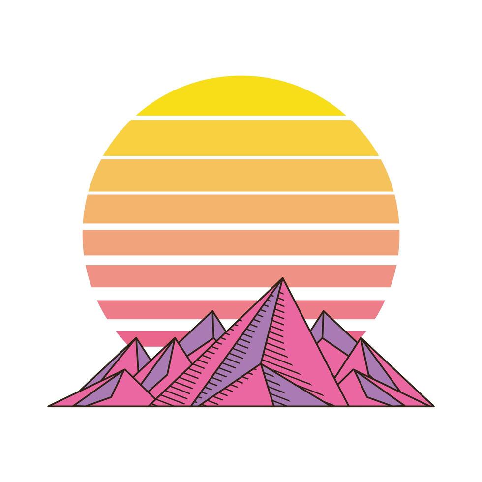 retrofuturistic mountains scene vector