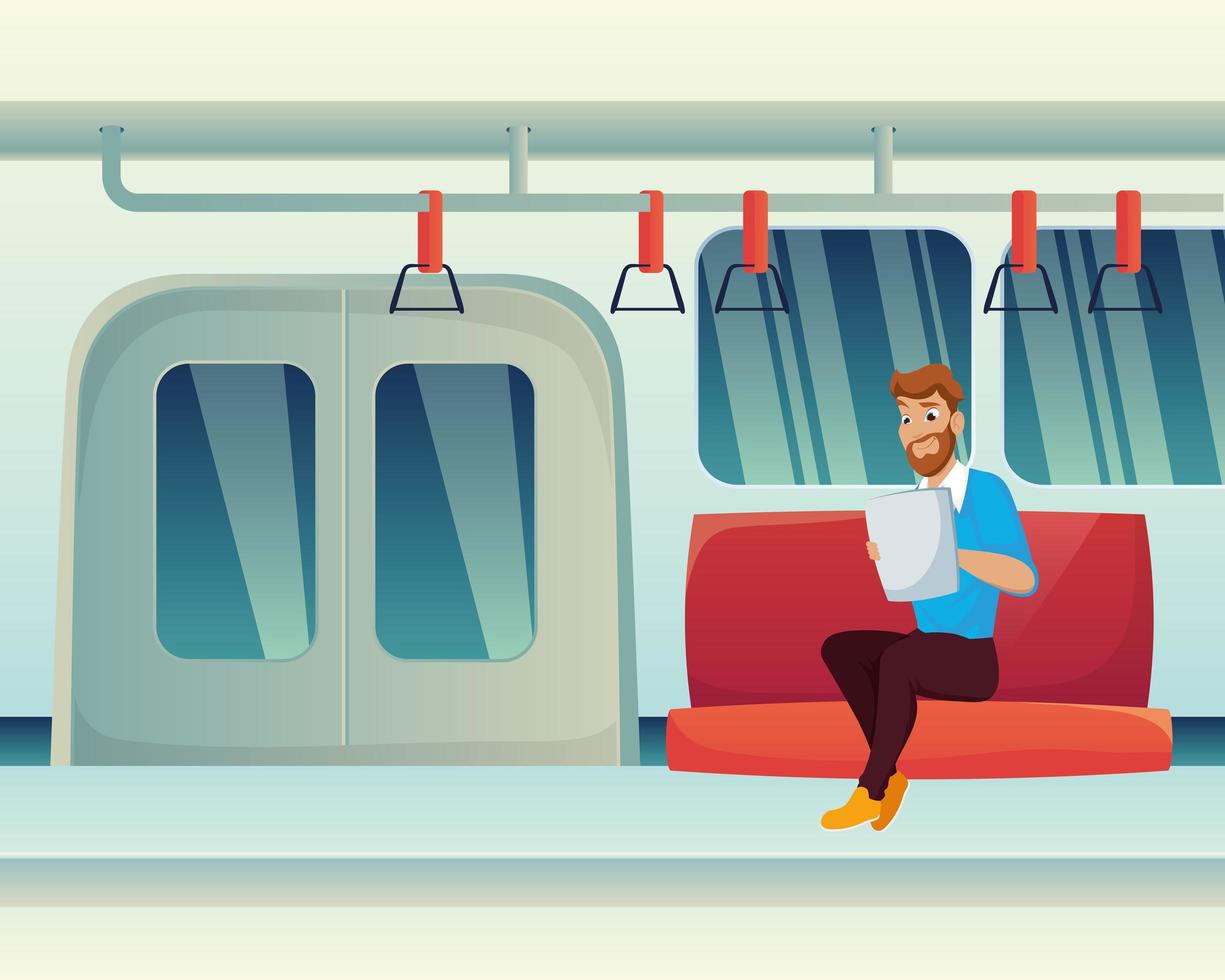 man reading in subway vector