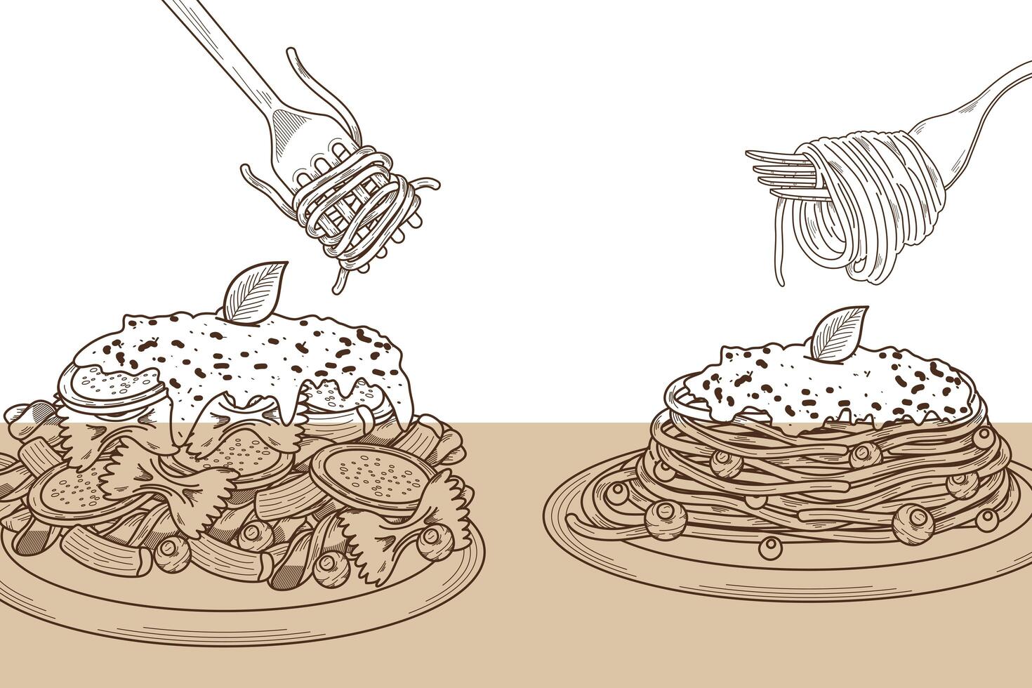 two pastas dishes vector