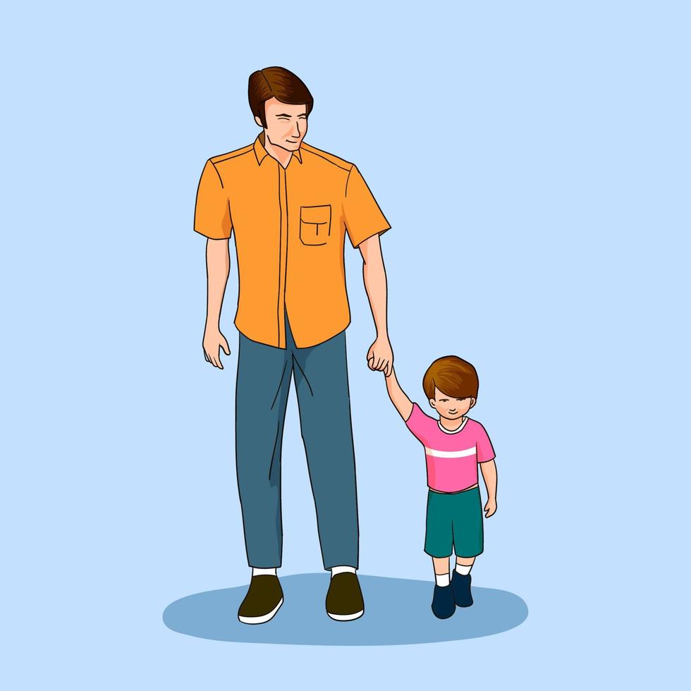 Father and Son walking Together Illustration vector