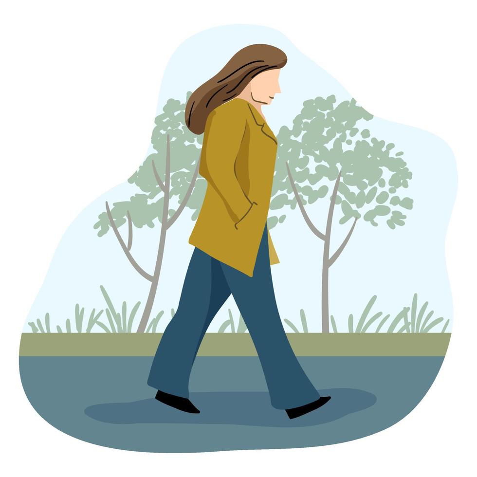 Lonely Woman Walking in Street Illustration vector