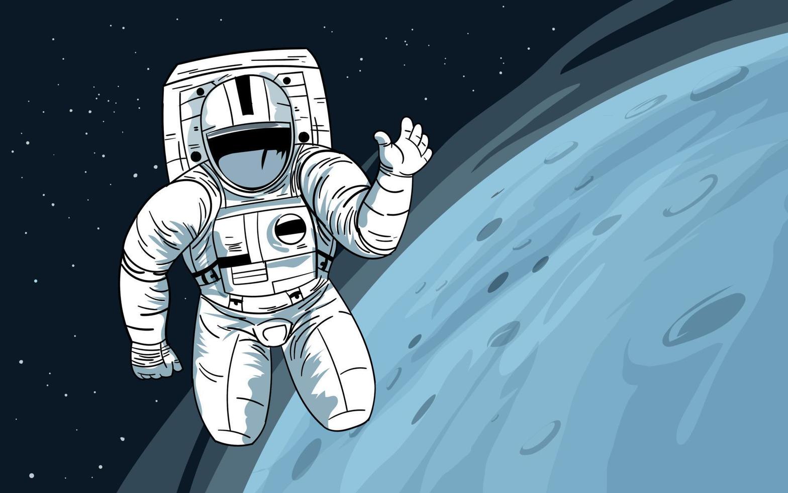 Space Background with Astronaut and Moon vector