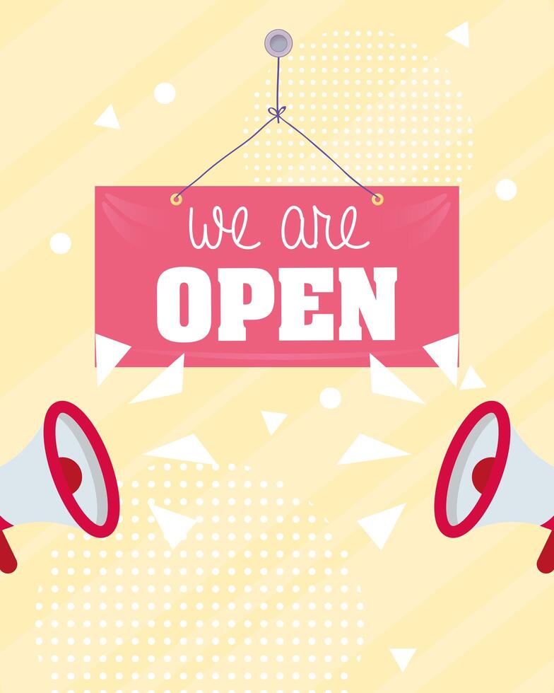 we are reopen commercial door label with megaphone vector