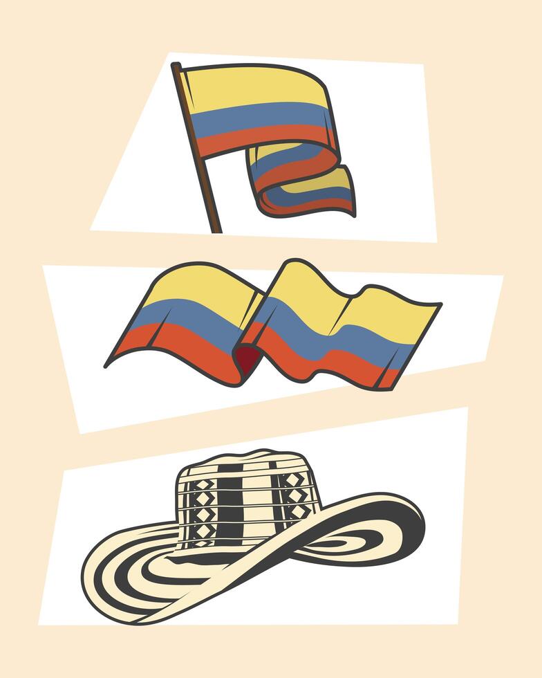 three colombia icons vector