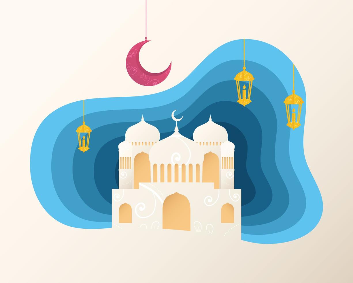mosque with lamps vector