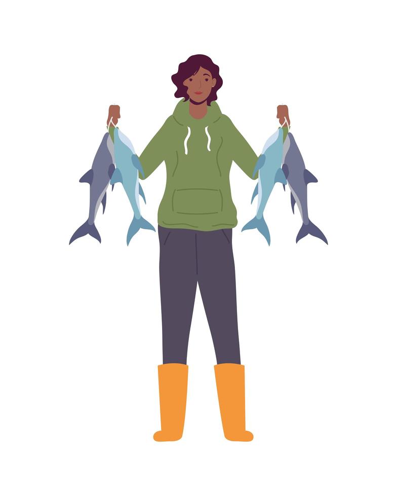pescador mujer afro vector
