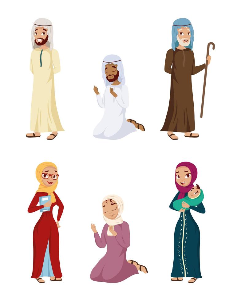 seis personas musulmanas vector