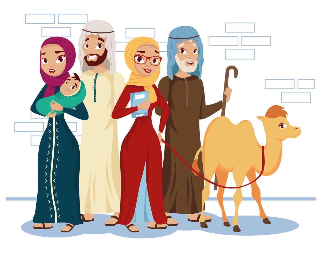 muslim people and camel vector