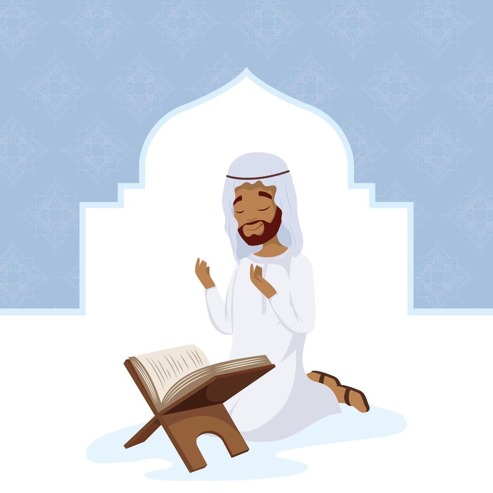 muslim praying with koran vector