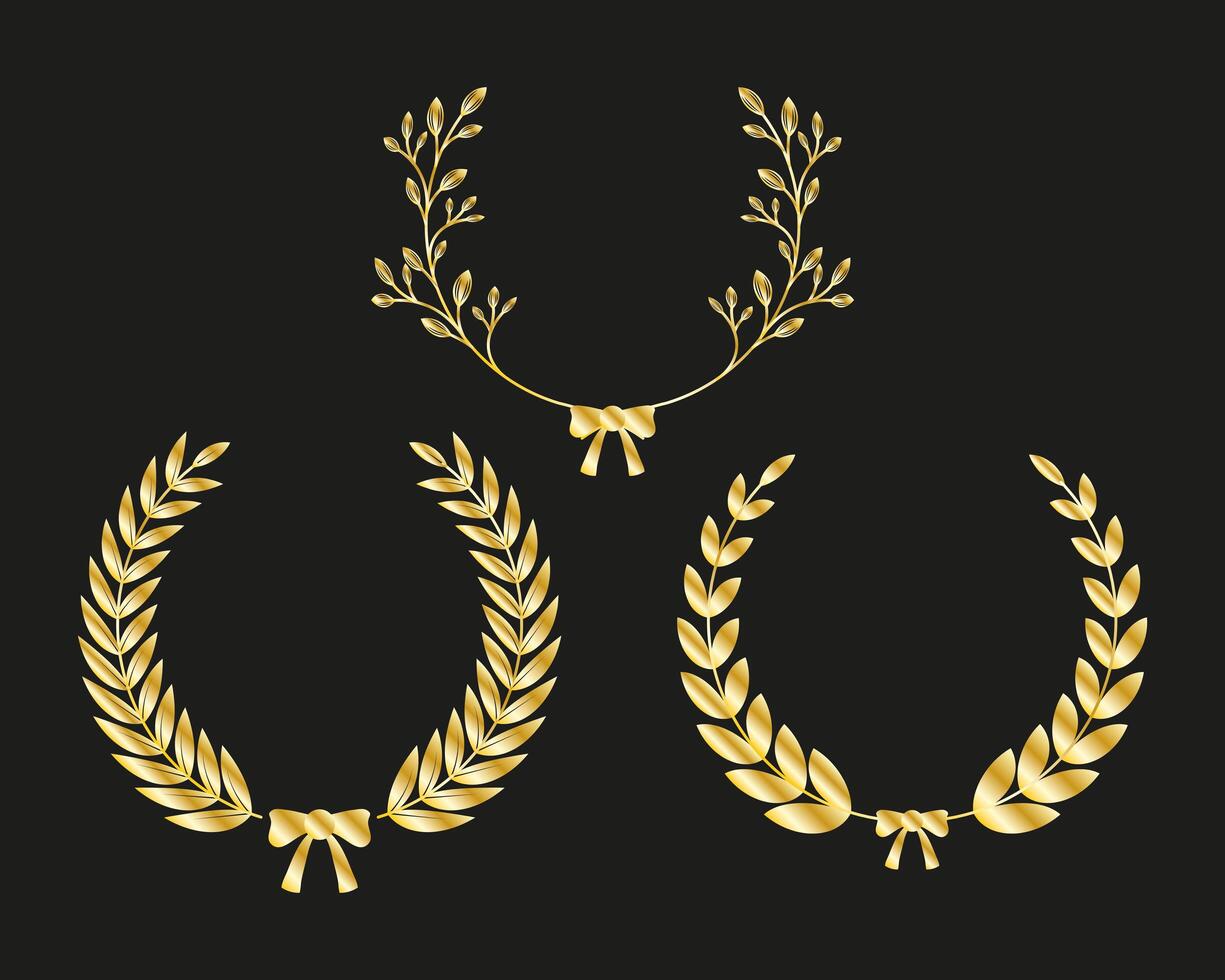 tres coronas de laurel de oro vector