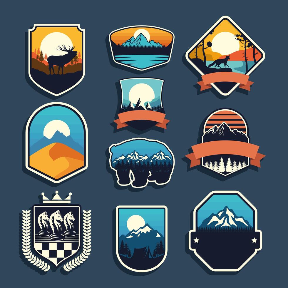 nine adventure emblems vector