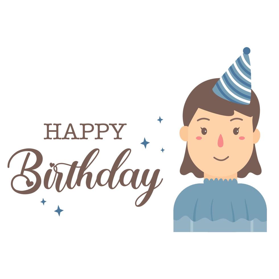 Cute Girl Cartoon Sticker With Happy Birthday Text vector