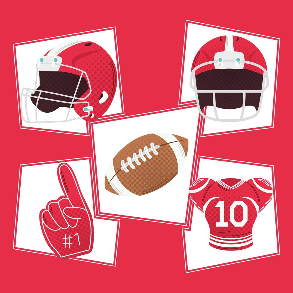 five american football icons vector