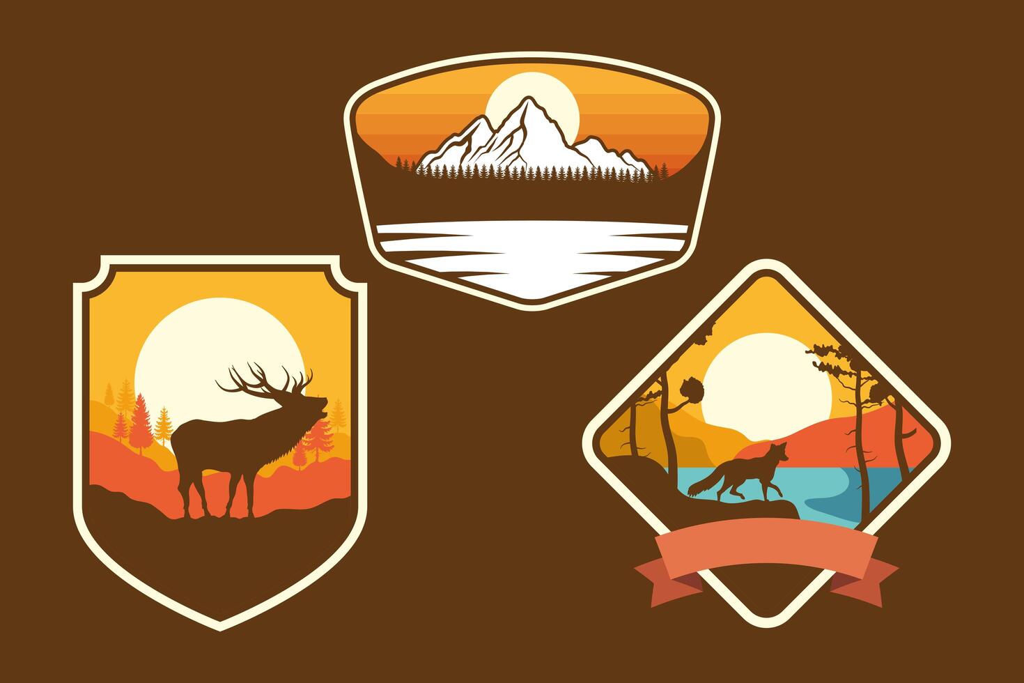 three adventure emblems vector