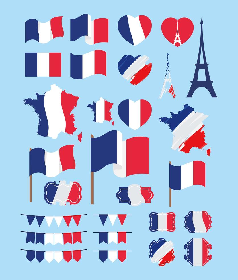 bastille day items pack vector