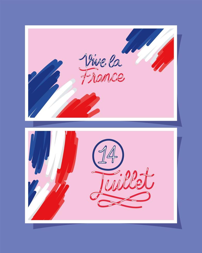 set of 14 juillet postcards vector