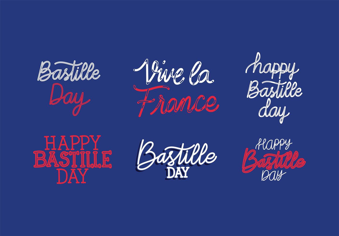 bastille day phrases pack vector