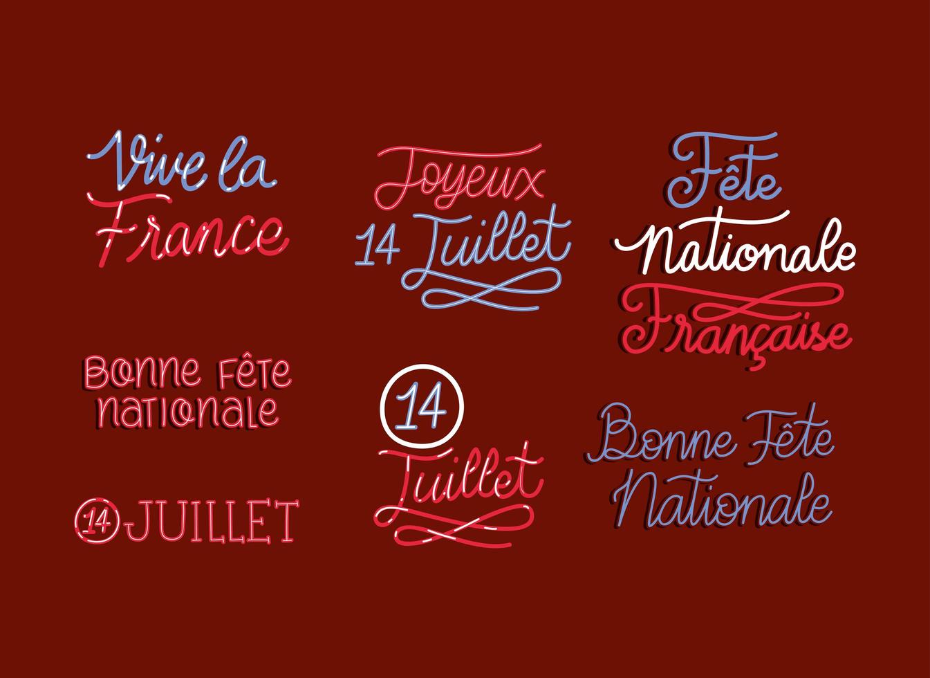 bastille day phrases set vector