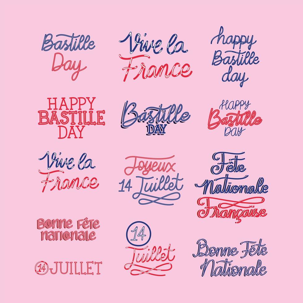 bastille day phrases bundle vector