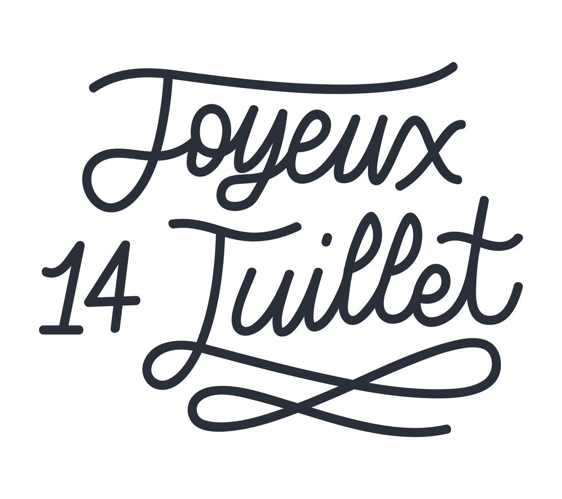 joyeux 14 juillet lettering vector