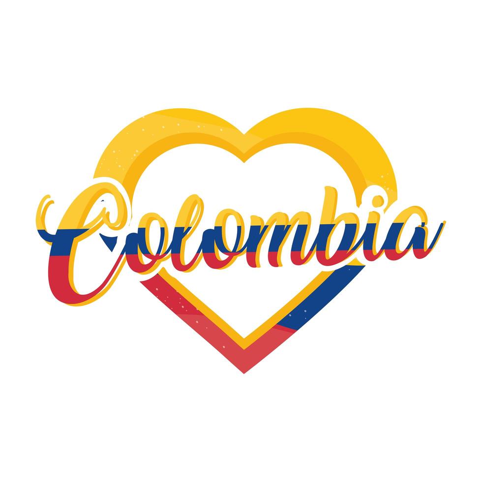 colombia lettering flag color vector