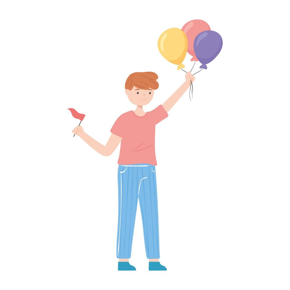 boy with balloons celebration vector