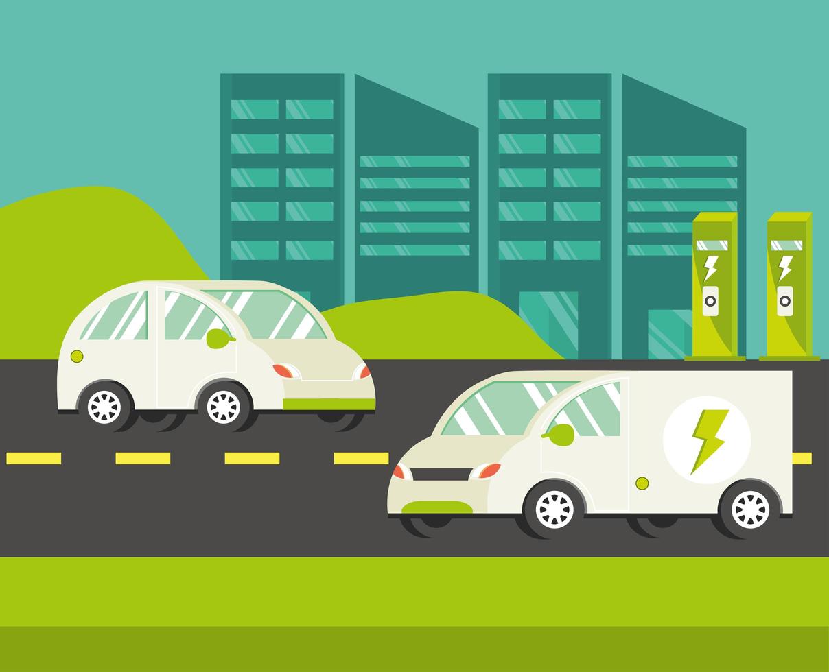 city with electric cars vector
