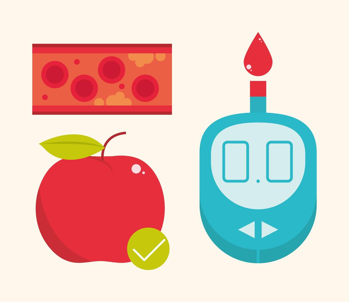 conjunto de iconos de diabetes vector