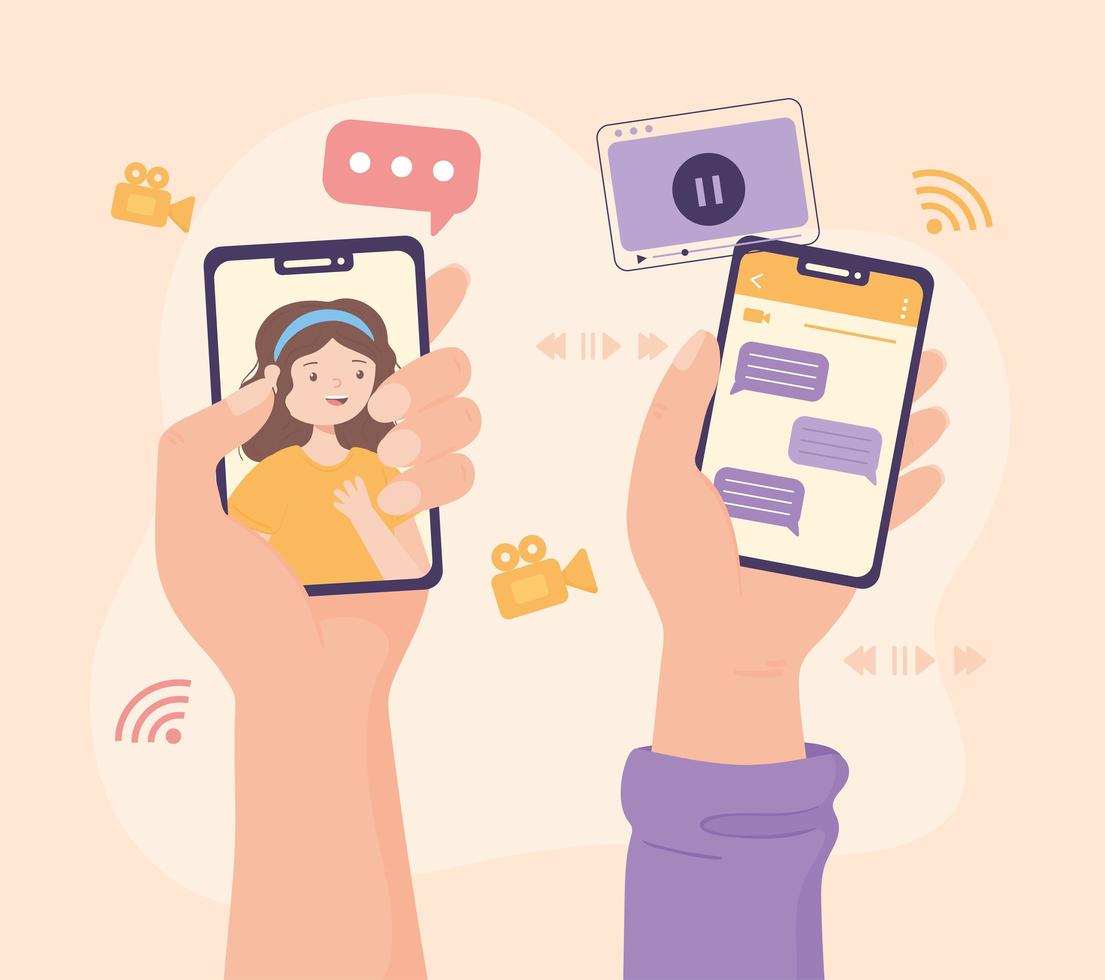hands with mobile phones vector