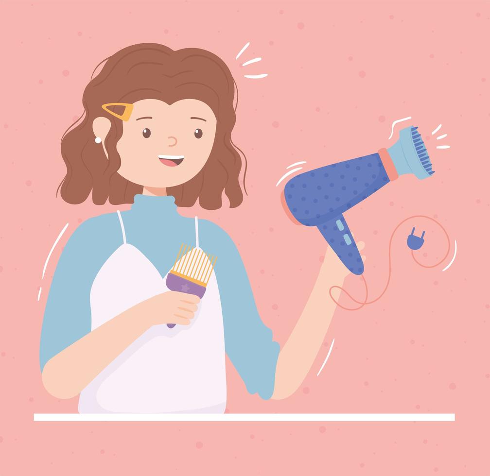 woman with hair dryer vector