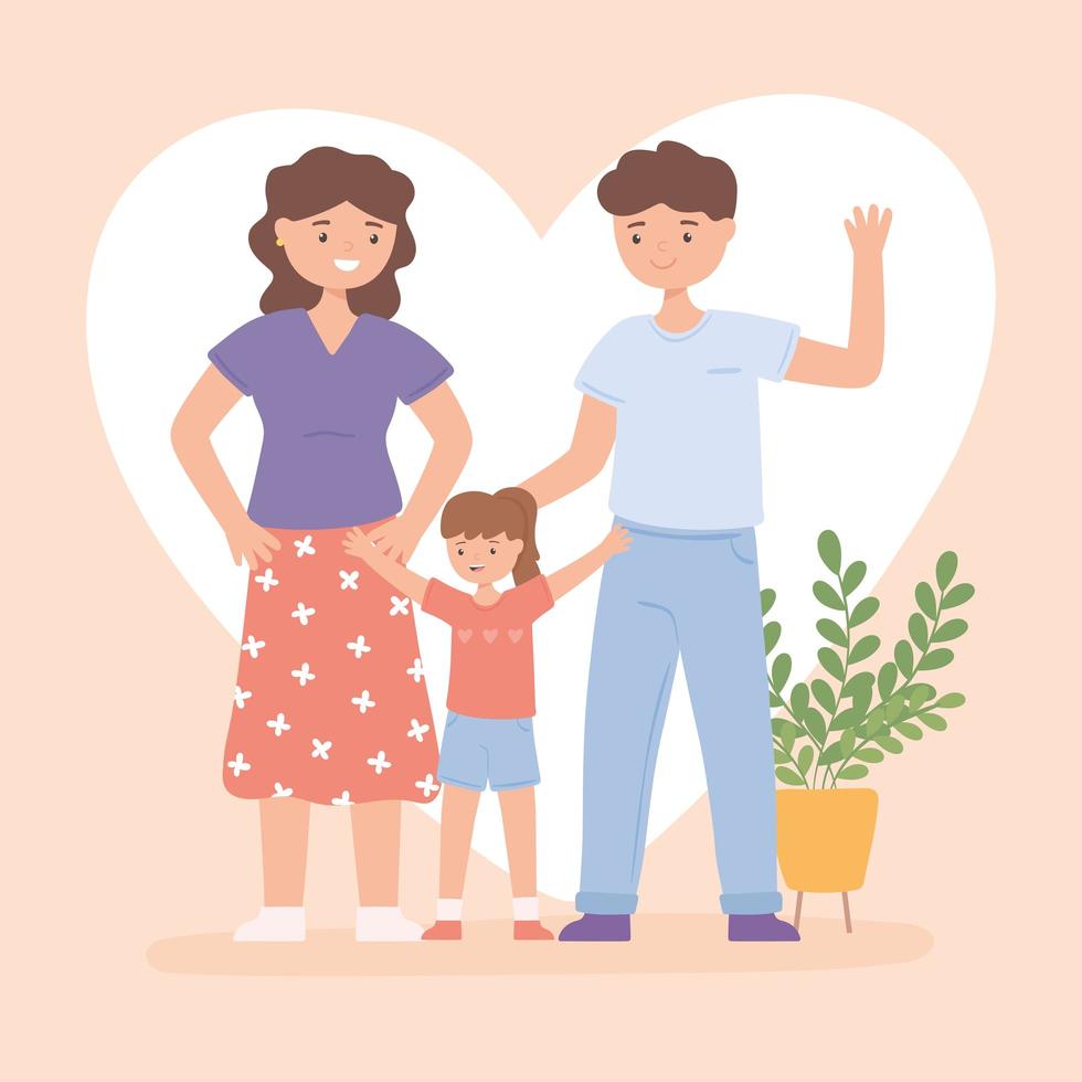 feliz pareja y niña adoptada vector