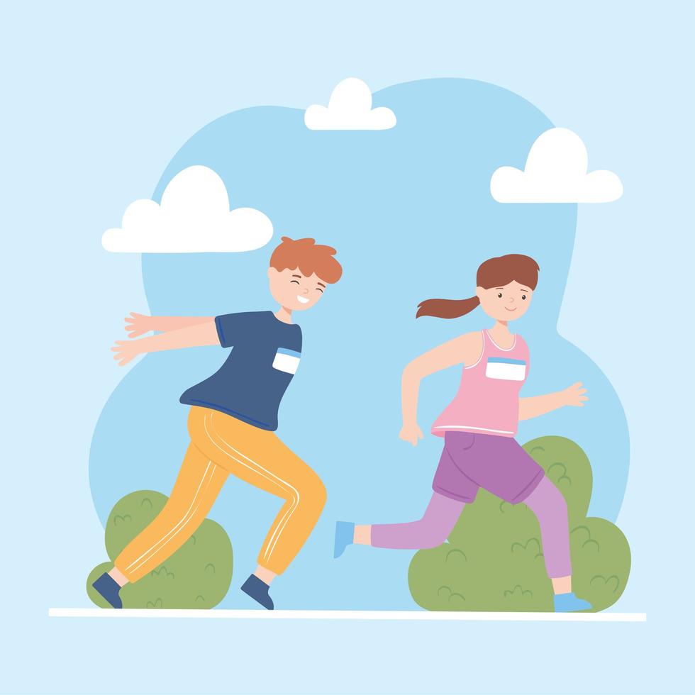 athletic boy and girl vector