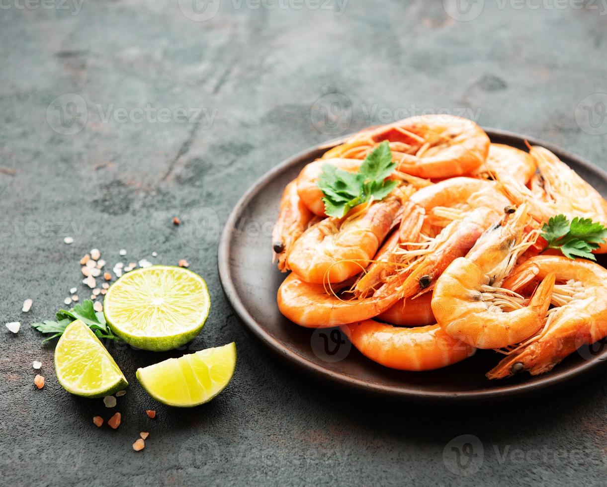 Shrimps served on a plate photo