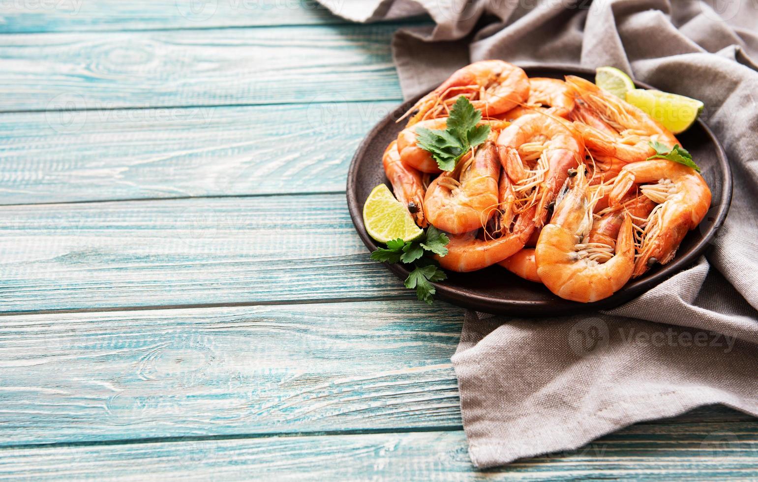 Shrimps served on a plate photo