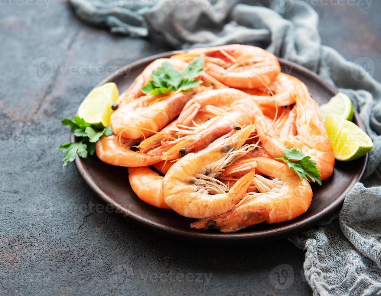 Shrimps served on a plate photo