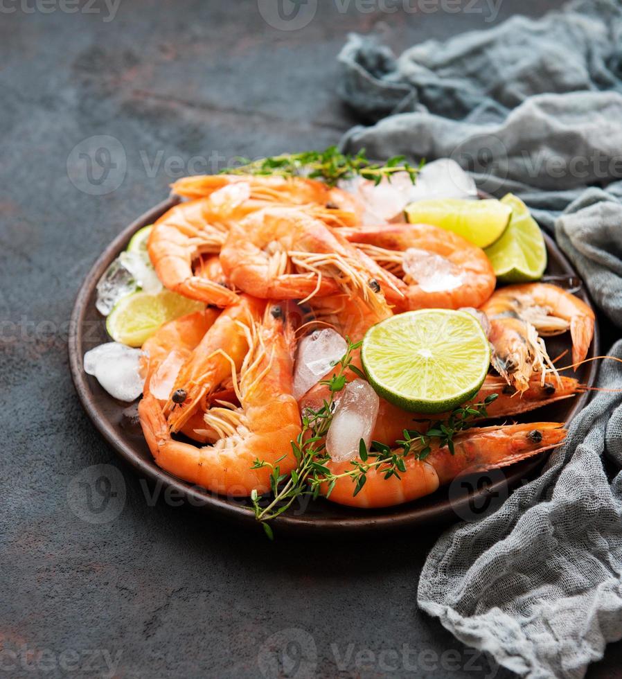 Shrimps served on a plate photo