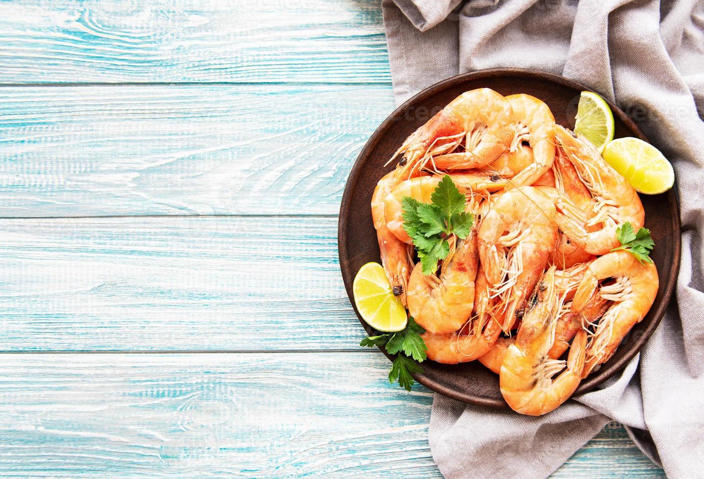 Shrimps served on a plate photo