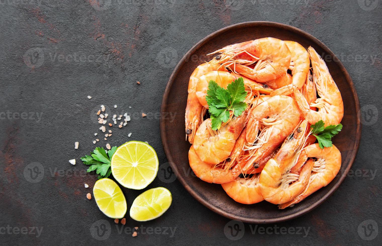 Shrimps served on a plate photo